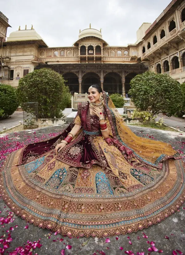 "Customized lehenga choli with intricate embroidery and vibrant colors, crafted by Adahh Fashion Boutique"