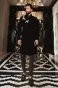Black Sherwani Set with Embroidered Deer Motifs