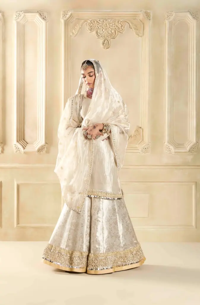 Silver Tissue Embroidered Kurta with Sharara Set